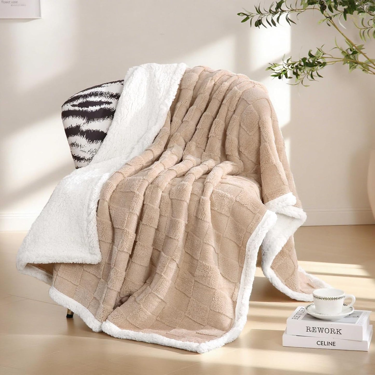 Doppellagige Sherpa-Fleecedecke 150x200 cm, 60"*80" Beige-2