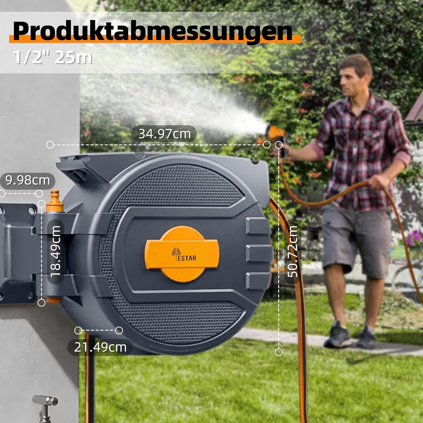 Schlauchrolle mit 25m Schlauch & Sprühdüse