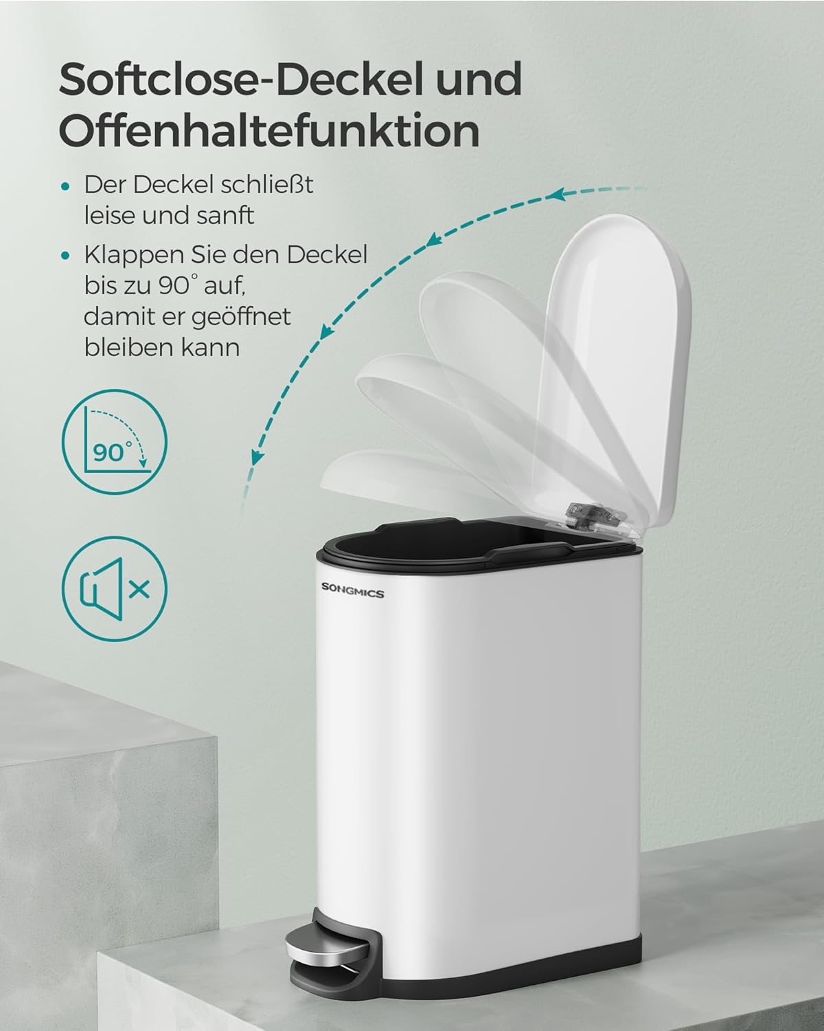 Kleiner Treteimer für Badezimmer, Wolkenweiss