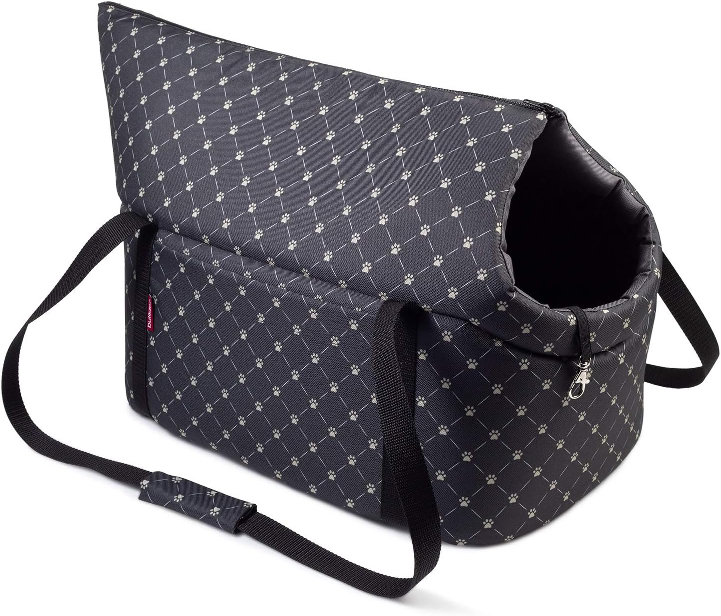 Tragetasche für Haustiere, L 42 x B 29 x H 33 cm|Schwarz / Muster: Pfoten