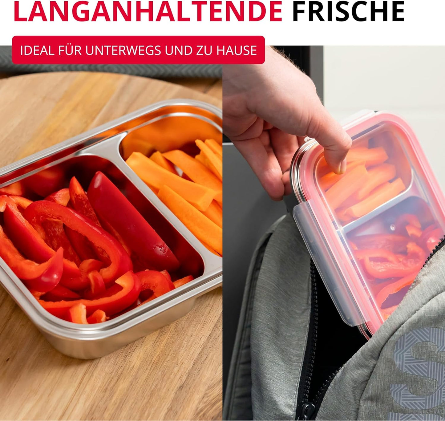 Edelstahl-Lunchbox, geteilt, 450 + 280 ml