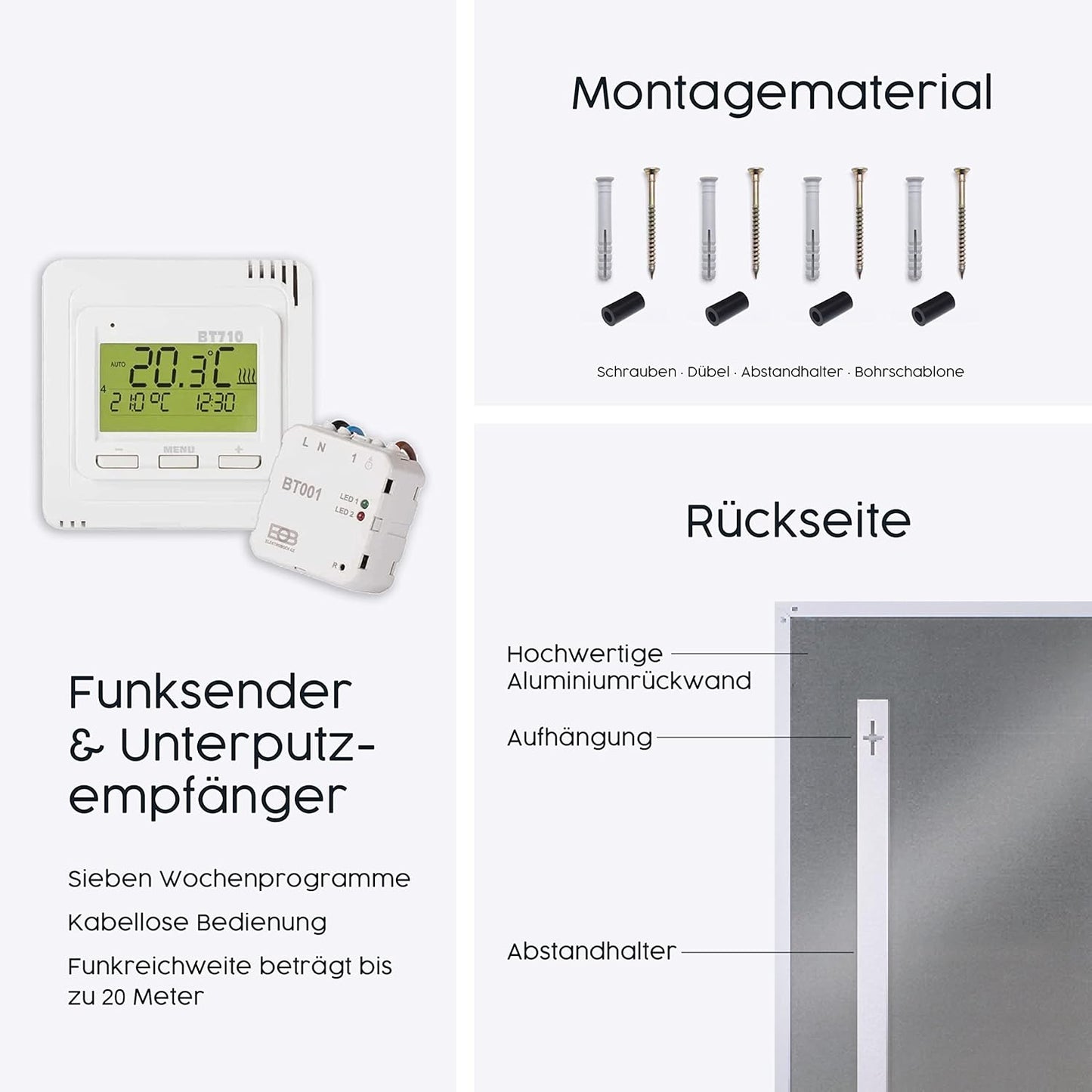Infrarot Deckenheizung ‎M-360, 360 W, Deckenheizung mit Funk Komplettset