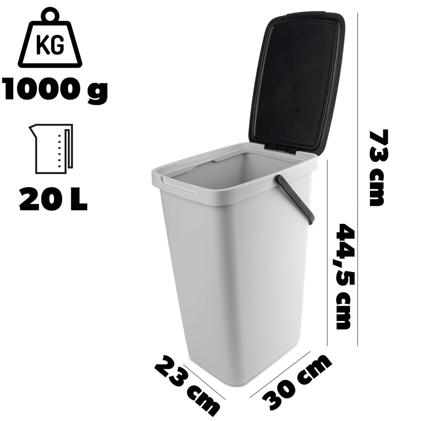 Abfalleimer mit Deckel und Griff, 20L Grau