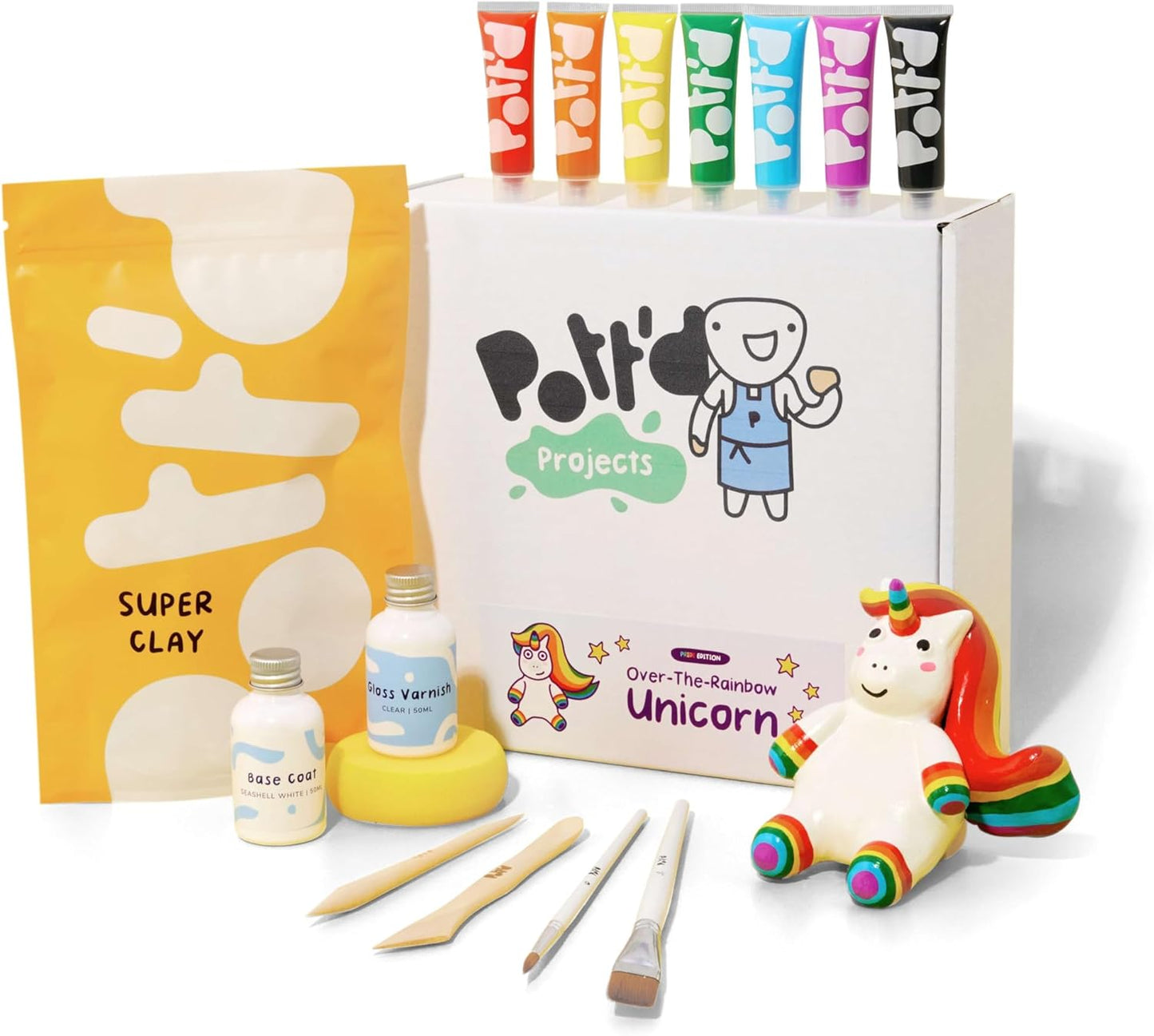 Mini-Töpfer-Set mit lufttrocknendem Ton für Erwachsene, Über dem Regenbogen Einhorn