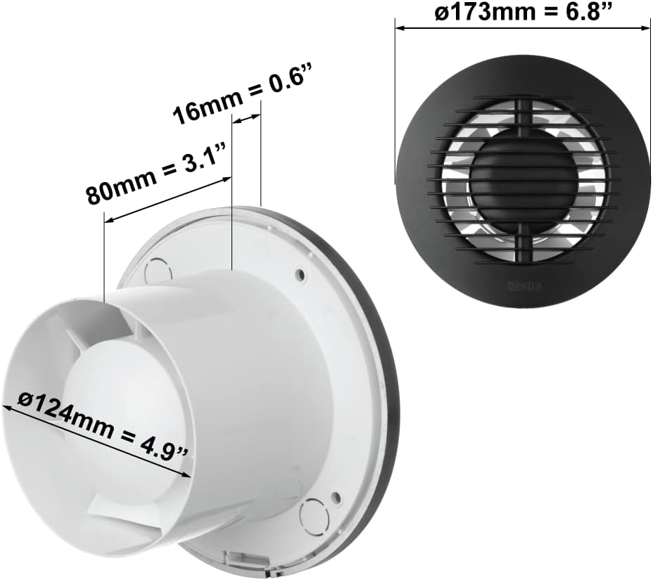 Bad-Lüfter gegen Feuchtigkeit - Leiser Ventilator 125mm, Ø 125mm Anthrazit