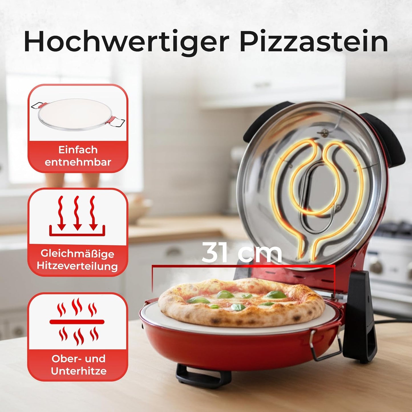 Elektrischer Pizzaofen mit Keramik Pizzastein