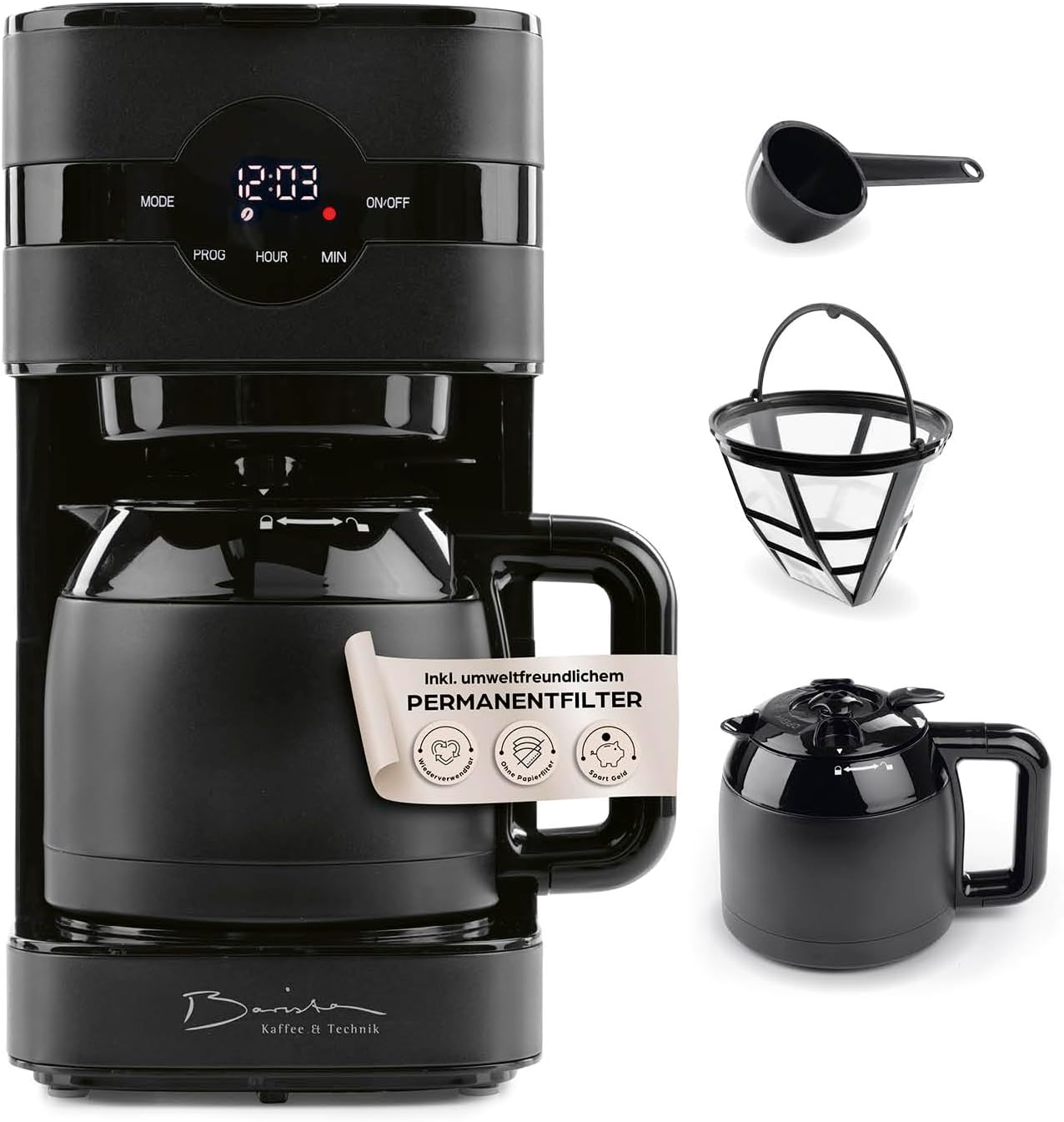 Filterkaffeemaschine mit Thermokanne, 3) Schwarz - Thermokanne