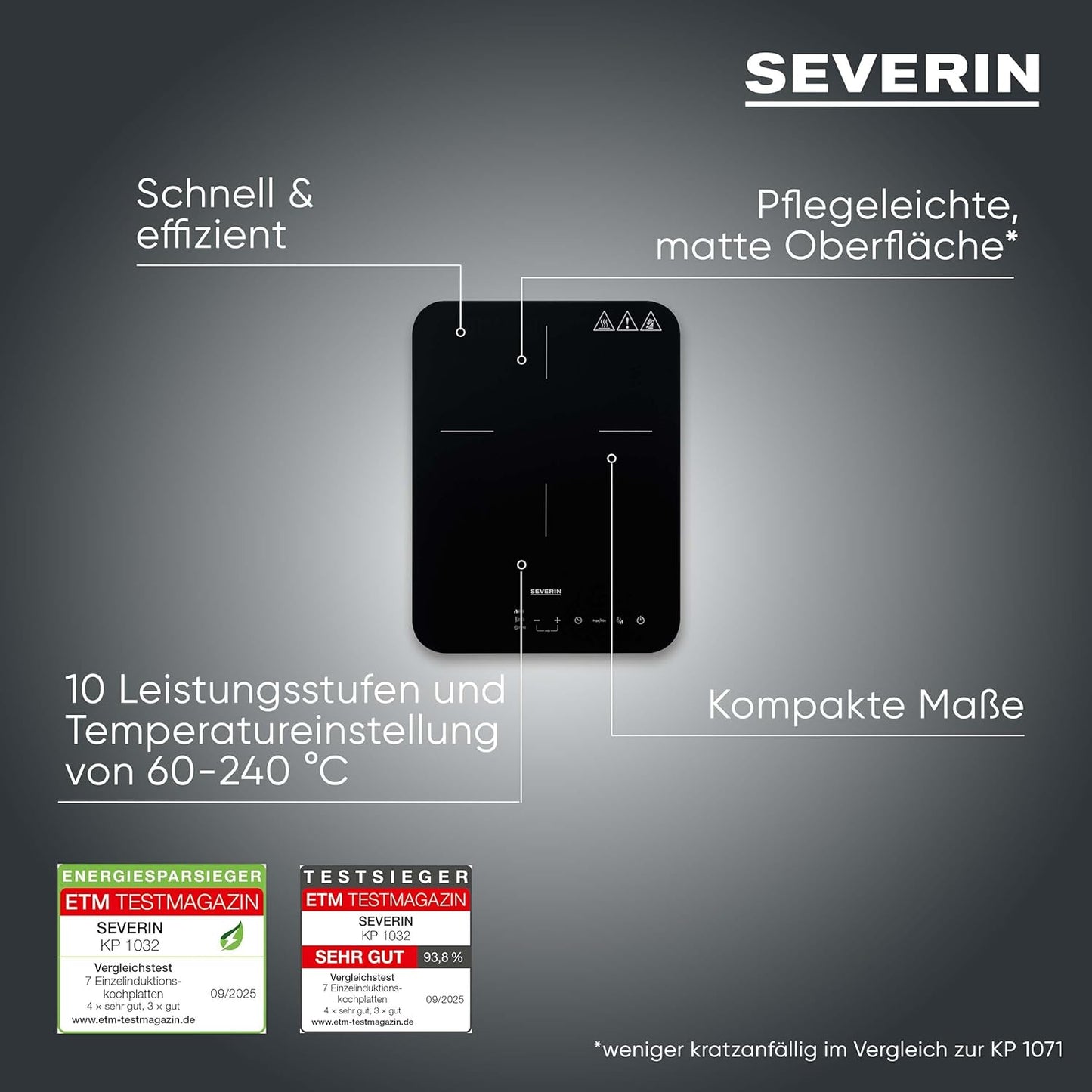 Induktionskochplatte KP 1032 mit Touch-Display, kratzfest, matte Oberfläche