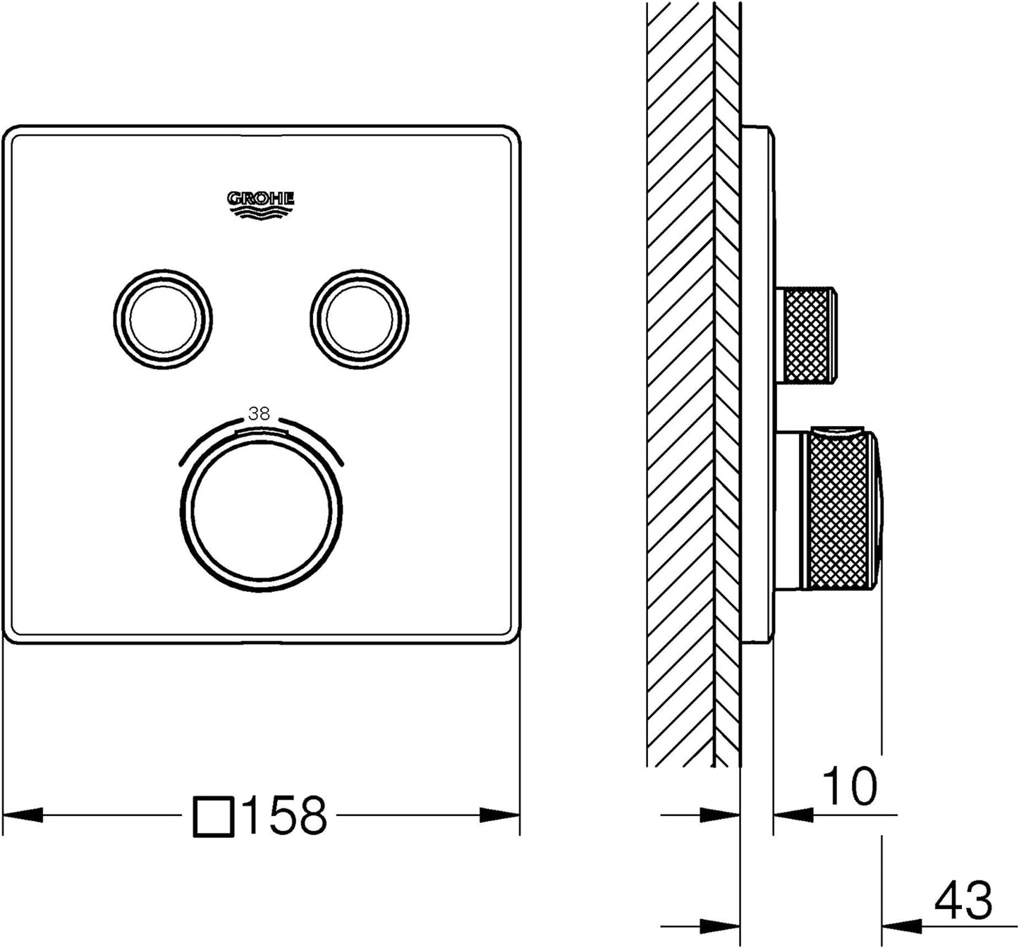 Grohtherm SmartControl, Chrom, eckig, 2 Absperrventile