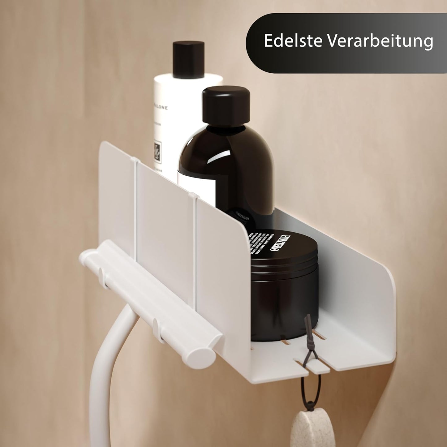 Selbstklebende Duschablage mit Ablaufrillen, Wand-Duschablage Matt Weiss