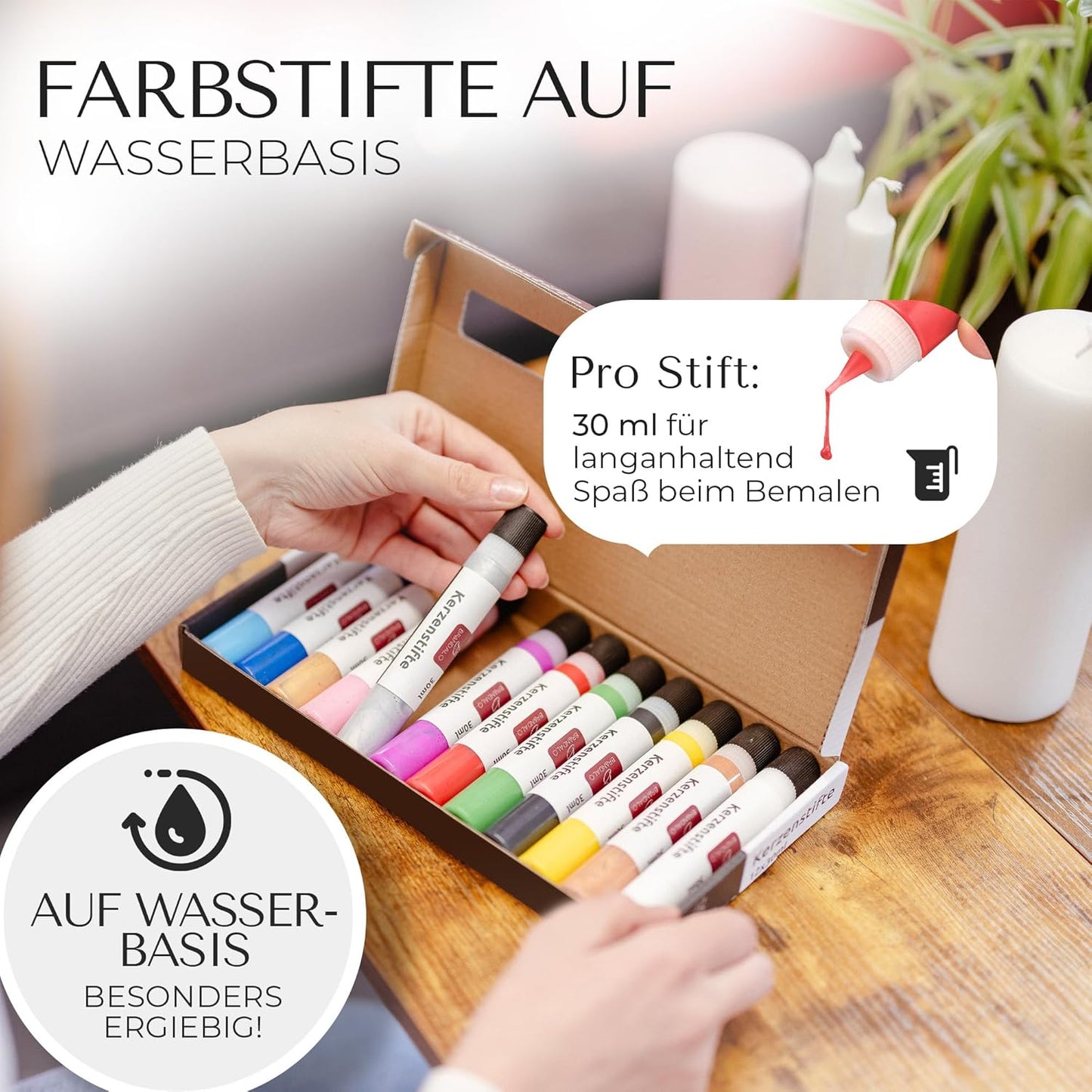 24er- Set Kerzenstifte für Kerzendekoration, 24 leuchtende Farben á 30ml