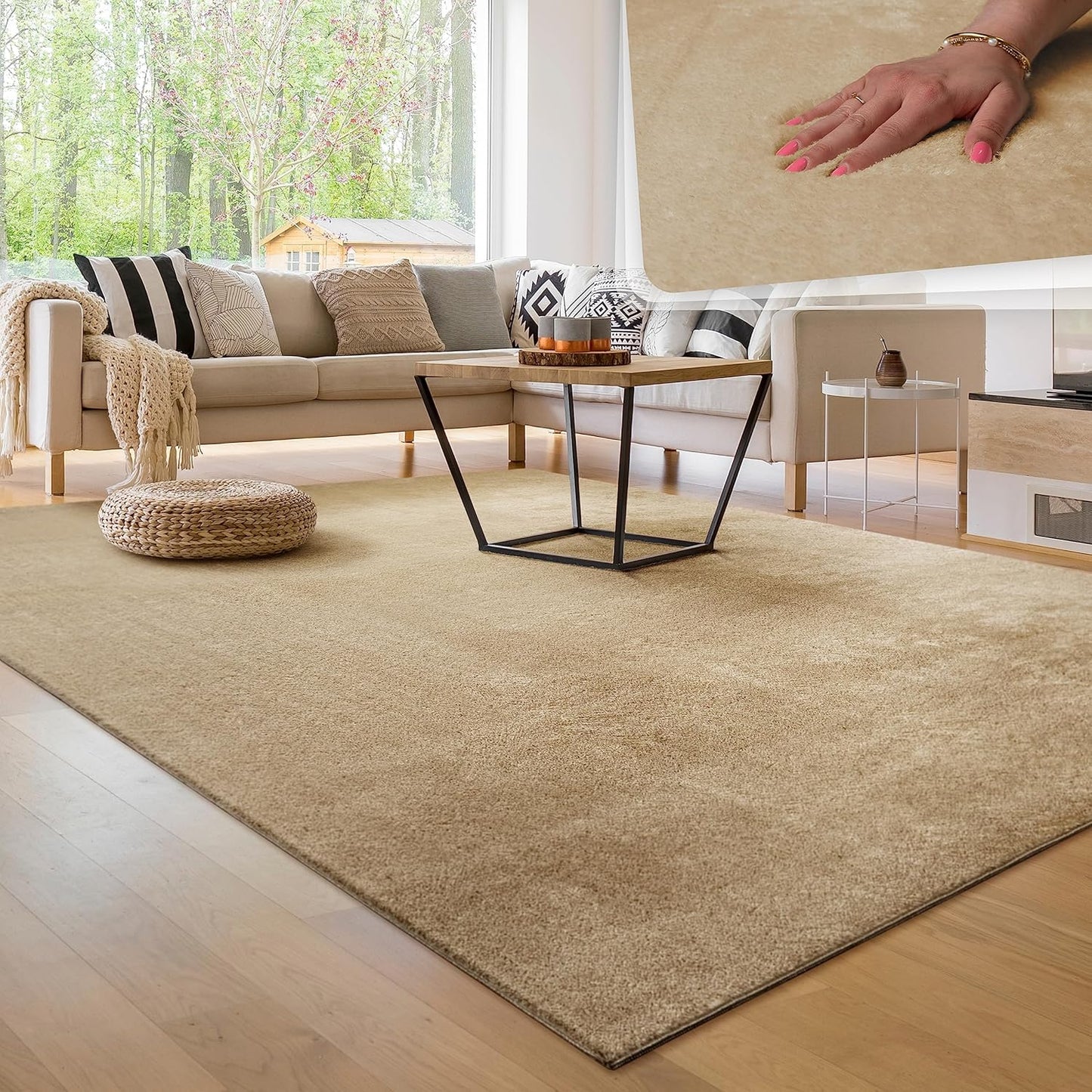 Kuscheliger Wohnzimmerteppich, waschbar, rutschfest, 120 x 170 cm (Rechteckig) Beige 2