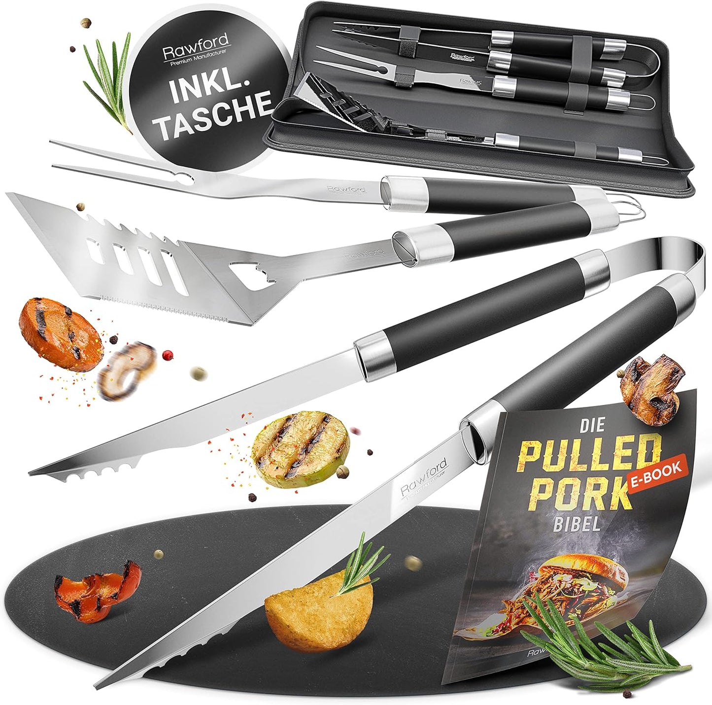 3-teiliges Grillbesteck-Set, Metall