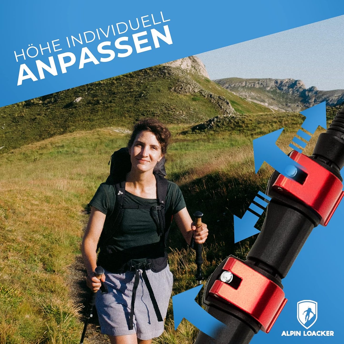 Teleskop Wanderstöcke, Aluminium - rote Klemmringe