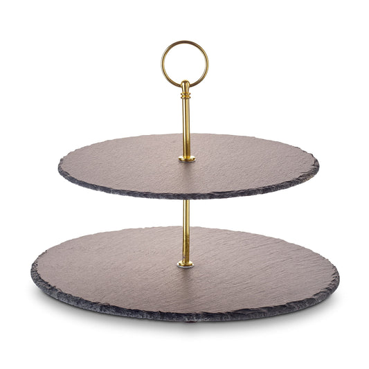 2-stöckige Schiefer-Etagere, 2-Stöckig Gold-edition