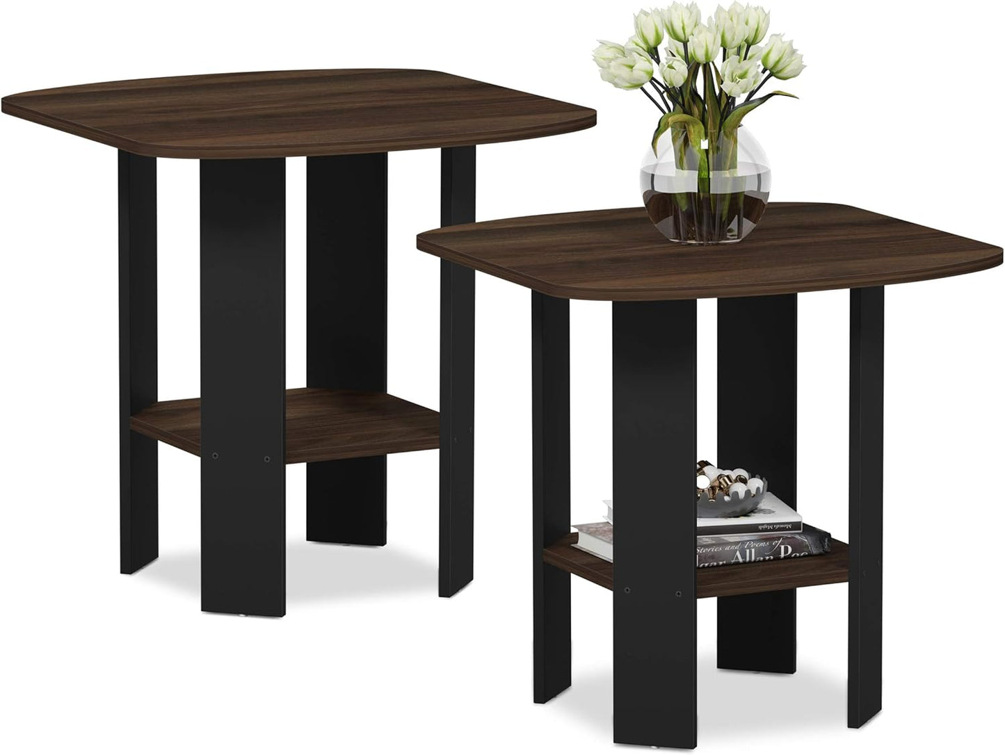 2er Set Columbia Beistelltisch, 2er Set Columbia Walnut/Schwarz