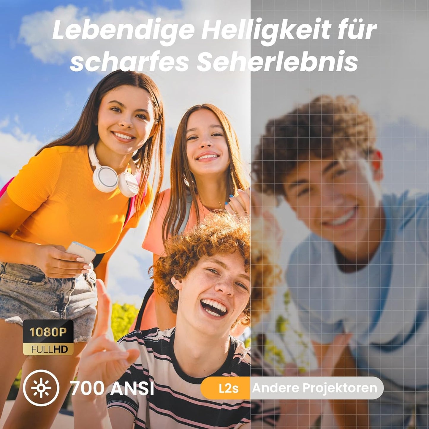 LED Projektor mit Autofokus und WiFi 6, Butterweiss