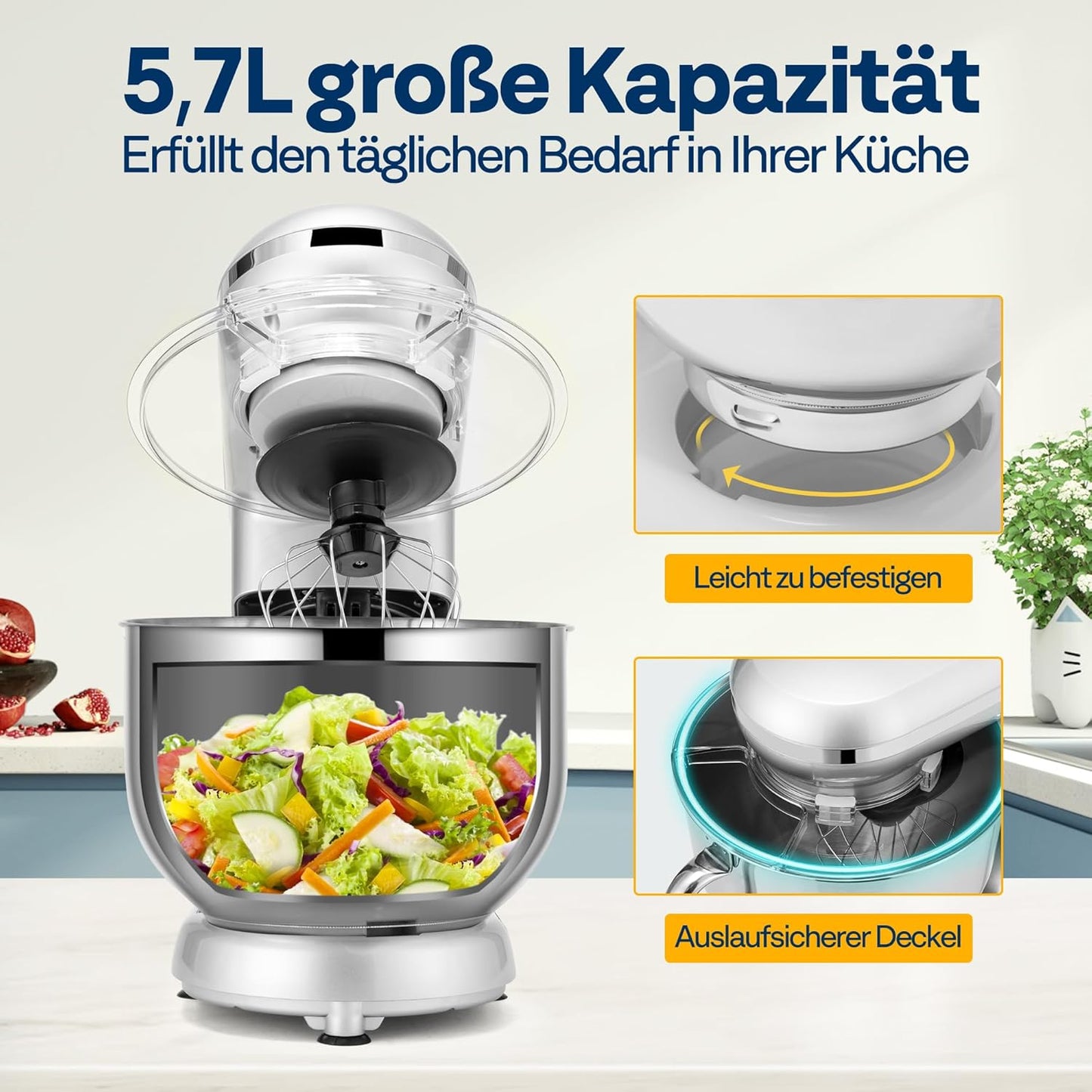 Küchenmaschine mit 10 Geschwindigkeiten, Silbern