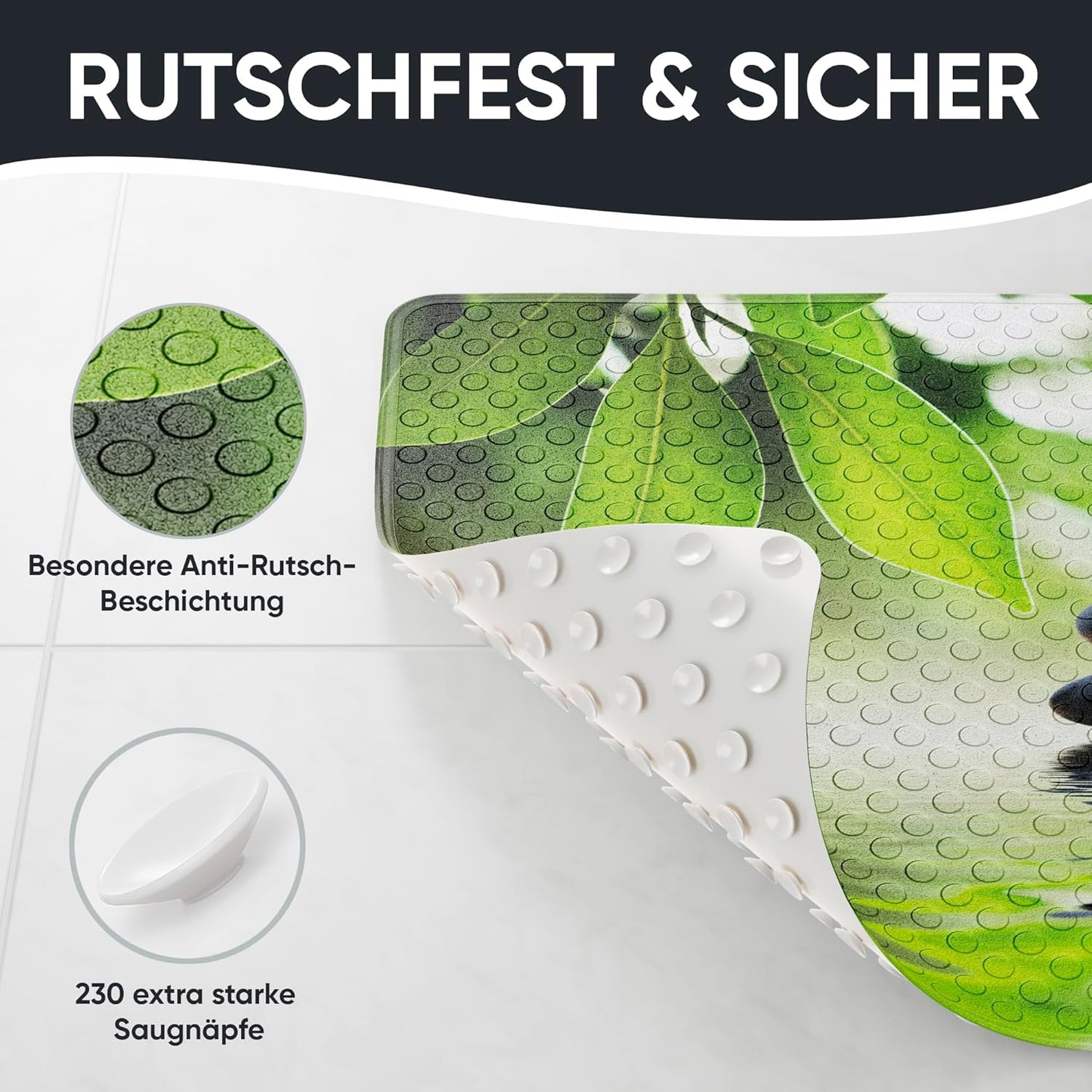 Rutschfeste Badematte für Dusche & Badewanne 53x53 cm, Harmony