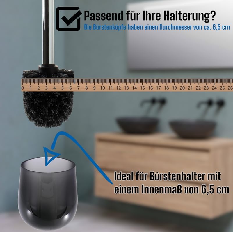 Ersatz WC-Bürstenkopf-Set, 10 Köpfe, 2 Griffe, 10 Bürsten/2 Griffe Schwarz