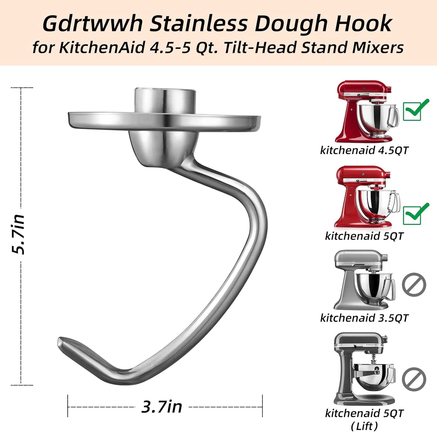 Teighaken für KitchenAid Standmixer, Dough Hook