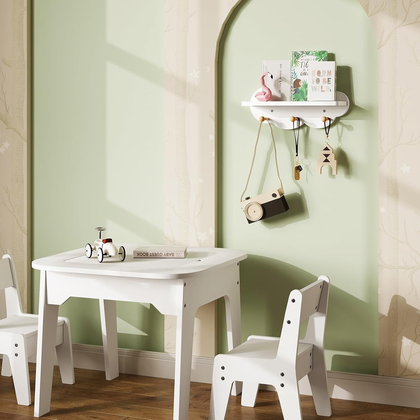 Wolkenregal mit Garderobenhaken für Kinderzimmer, 1
