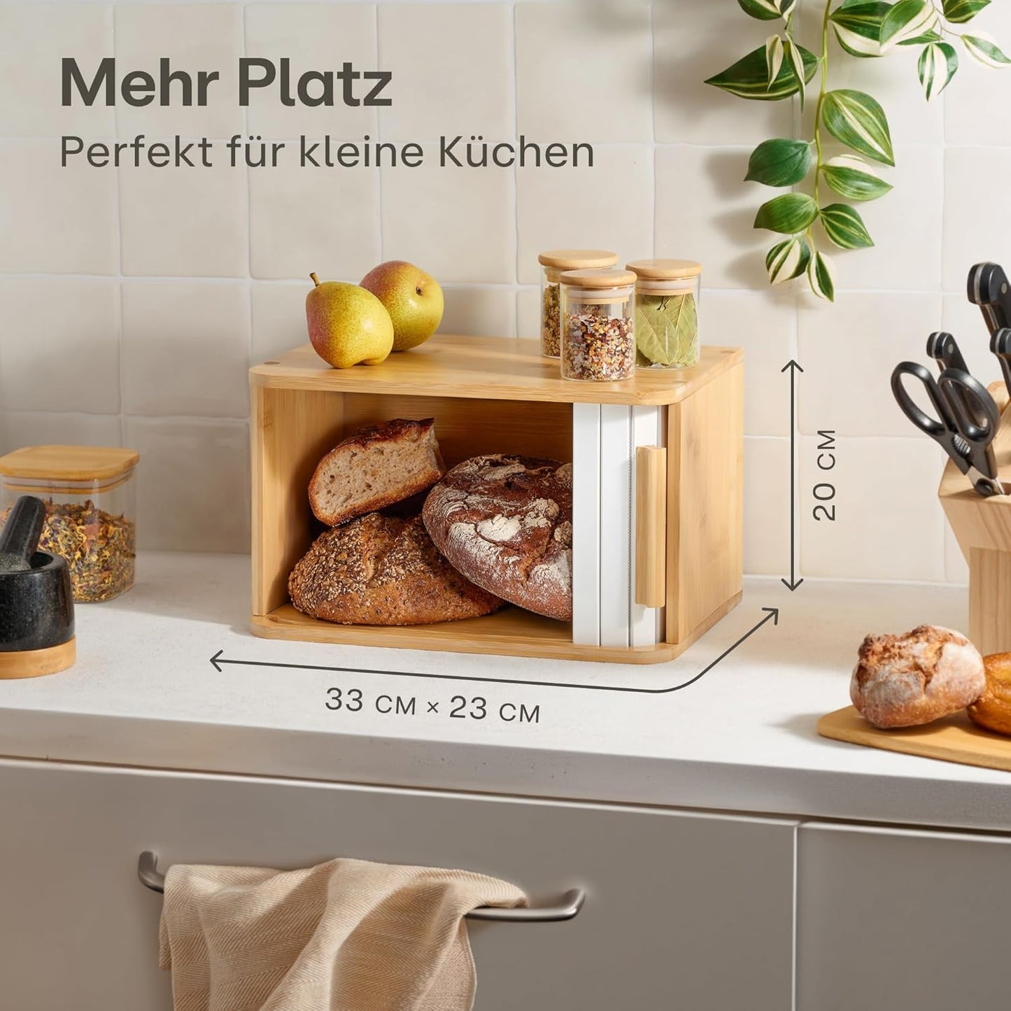 Kompakte Brotbox aus FSC Holz mit Schiebetür, Weiss