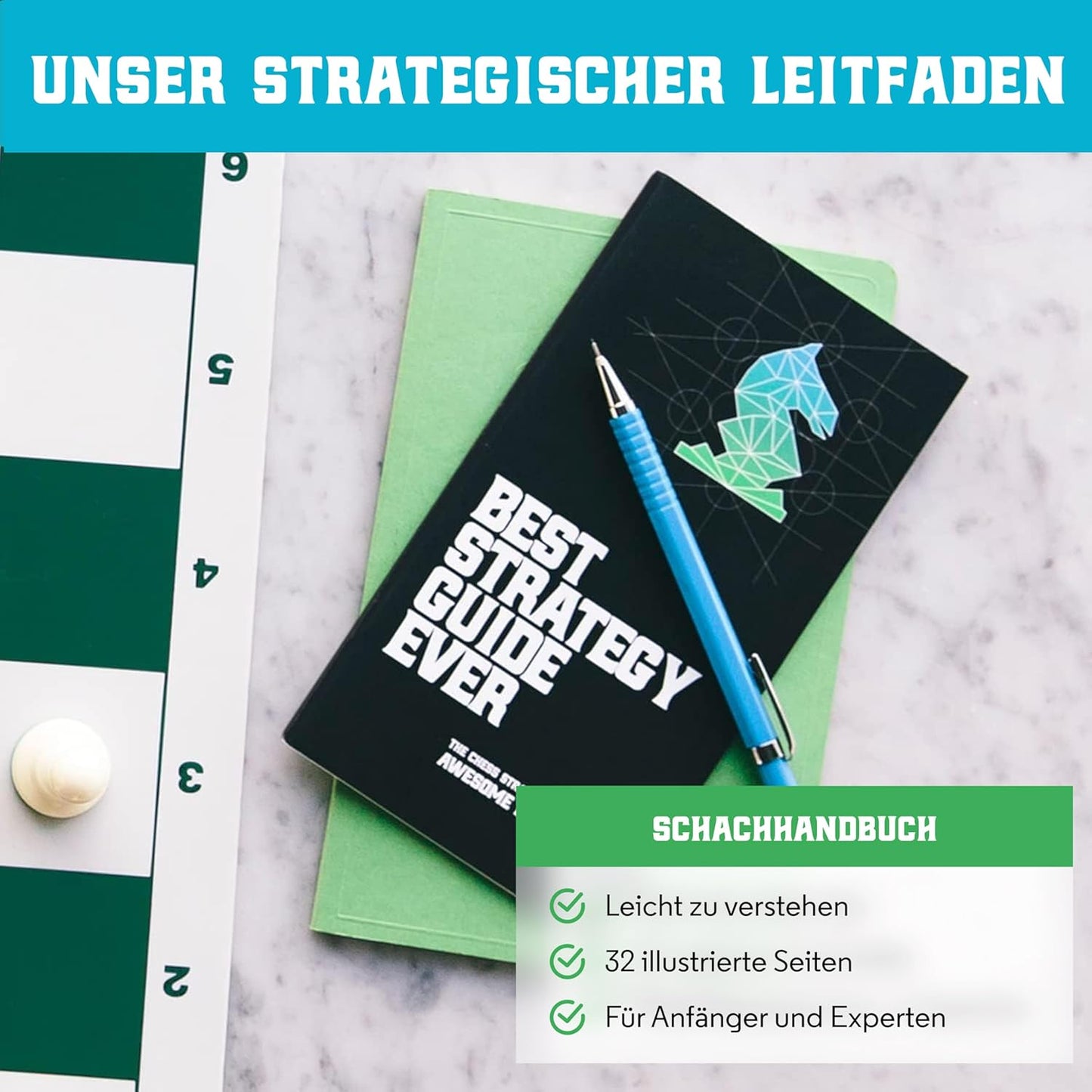 Grosses Schachspiel mit Silikonbrett (faltbar), 4x XL