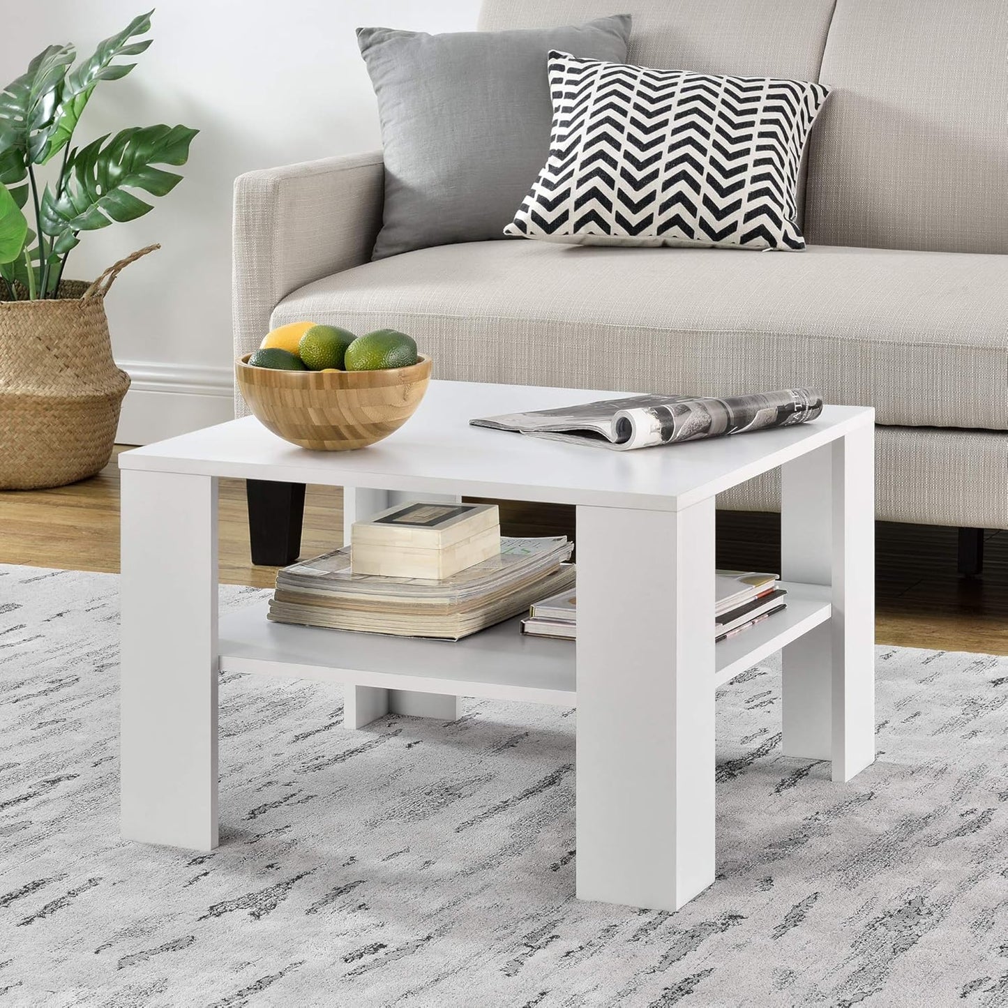 Couchtisch mit Ablage (60 x 60 x 40 cm), Weiss