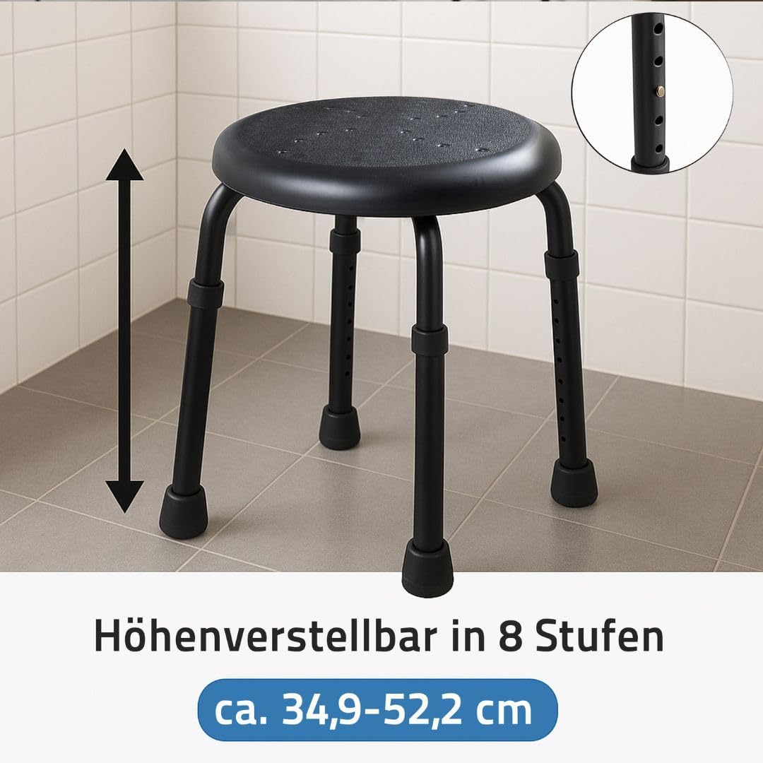 Höhenverstellbarer Duschhocker, Schwarz