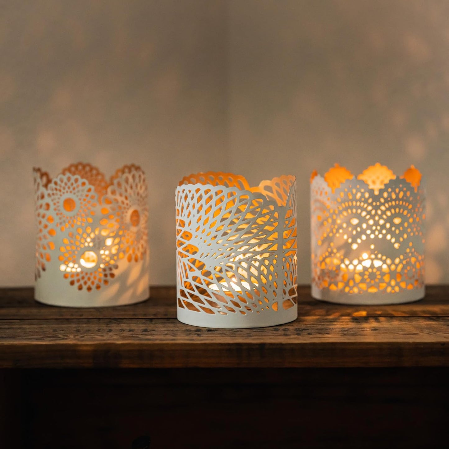 Teelichthalter-Set aus Metall (3er Set, orientalisch), 3er Set weiß
