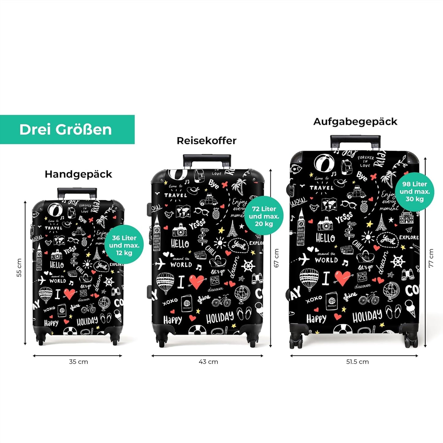 Hartschalenkoffer mit Rollen, Muster Reisen L