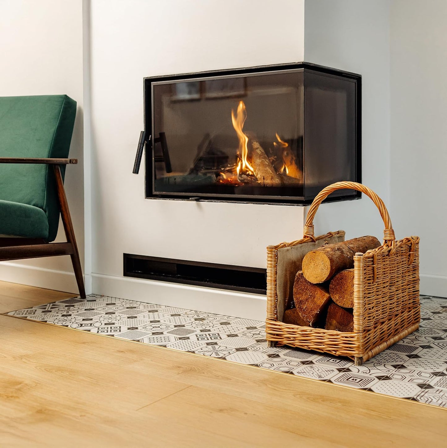 Kaminkorb aus Rattan für Kaminholz, mit Jute 45 x 30 x 47 cm Braun