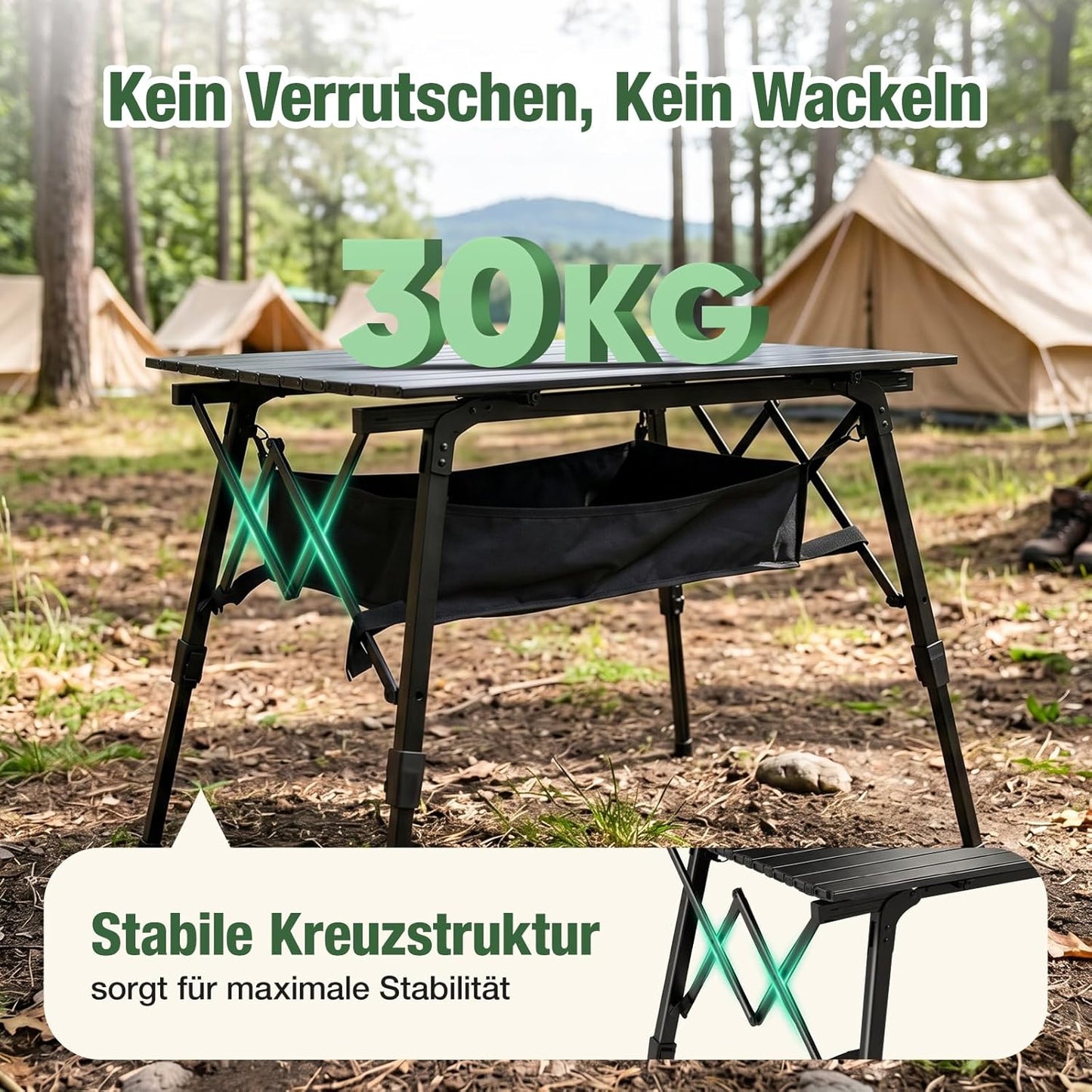 Faltbarer Campingtisch mit Höhenverstellung, 72x69cm