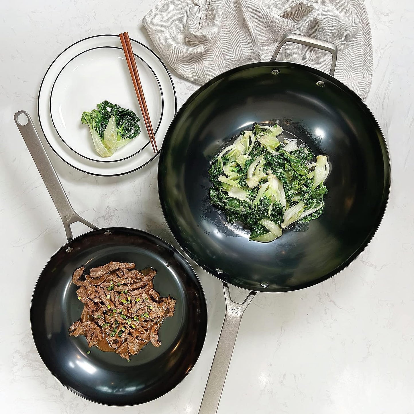 Nitri-Black Karbonstahl-Wok, 35 cm, Induktionsgeeignet, 35cm / 14-Inch