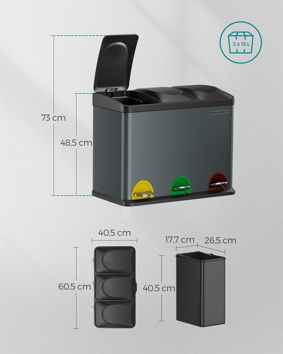 Mülltrennsystem, Grüngrau + Tintenschwarz