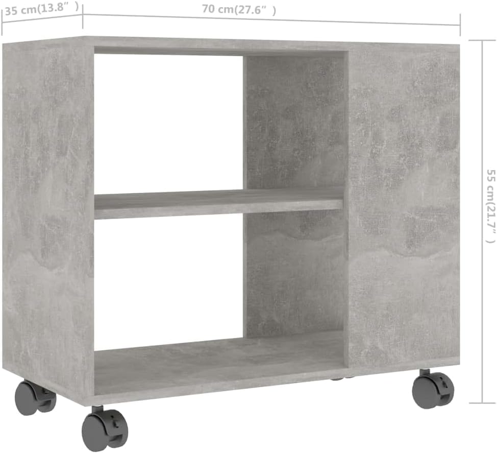 Beistelltisch mit Rollen und 2 Ebenen (70x35x55 cm), Betongrau