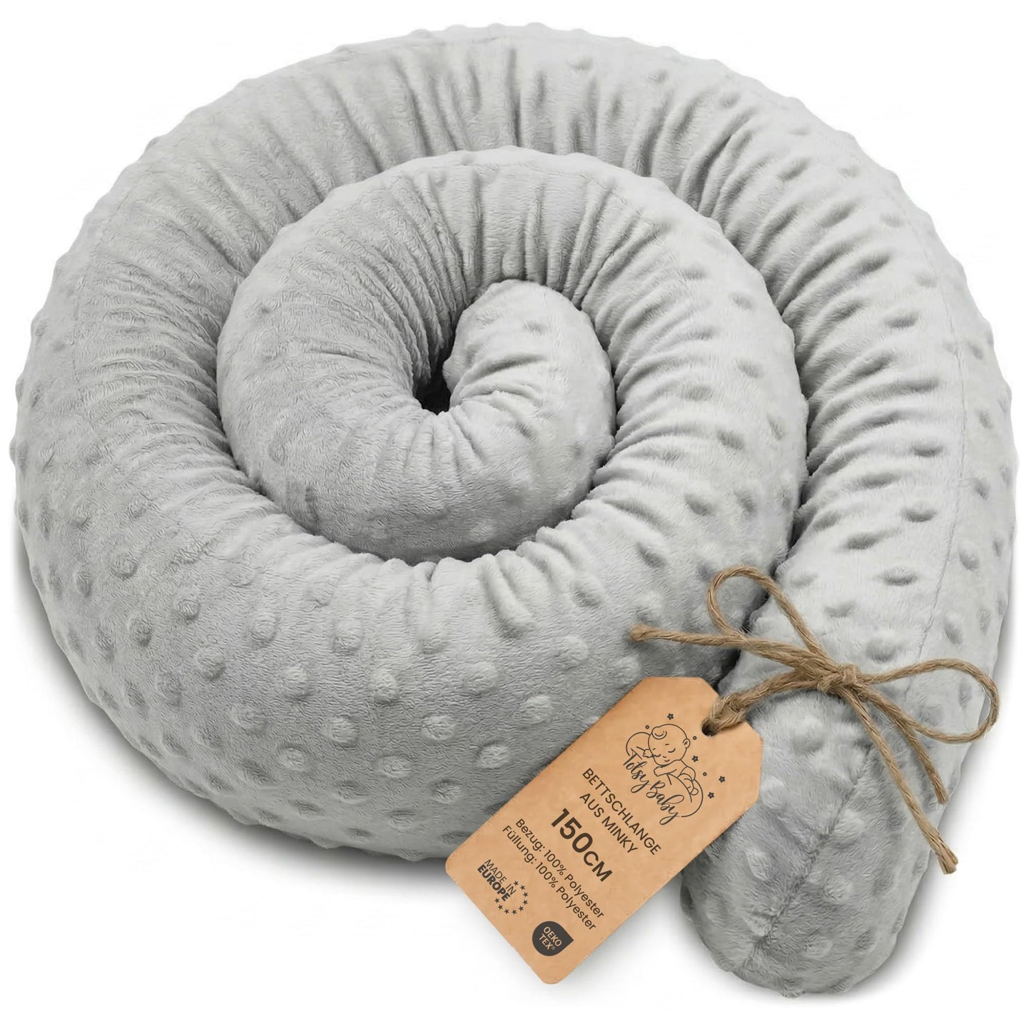 Bettschlange mit waschbarem Bezug, Hellgrau 150 cm