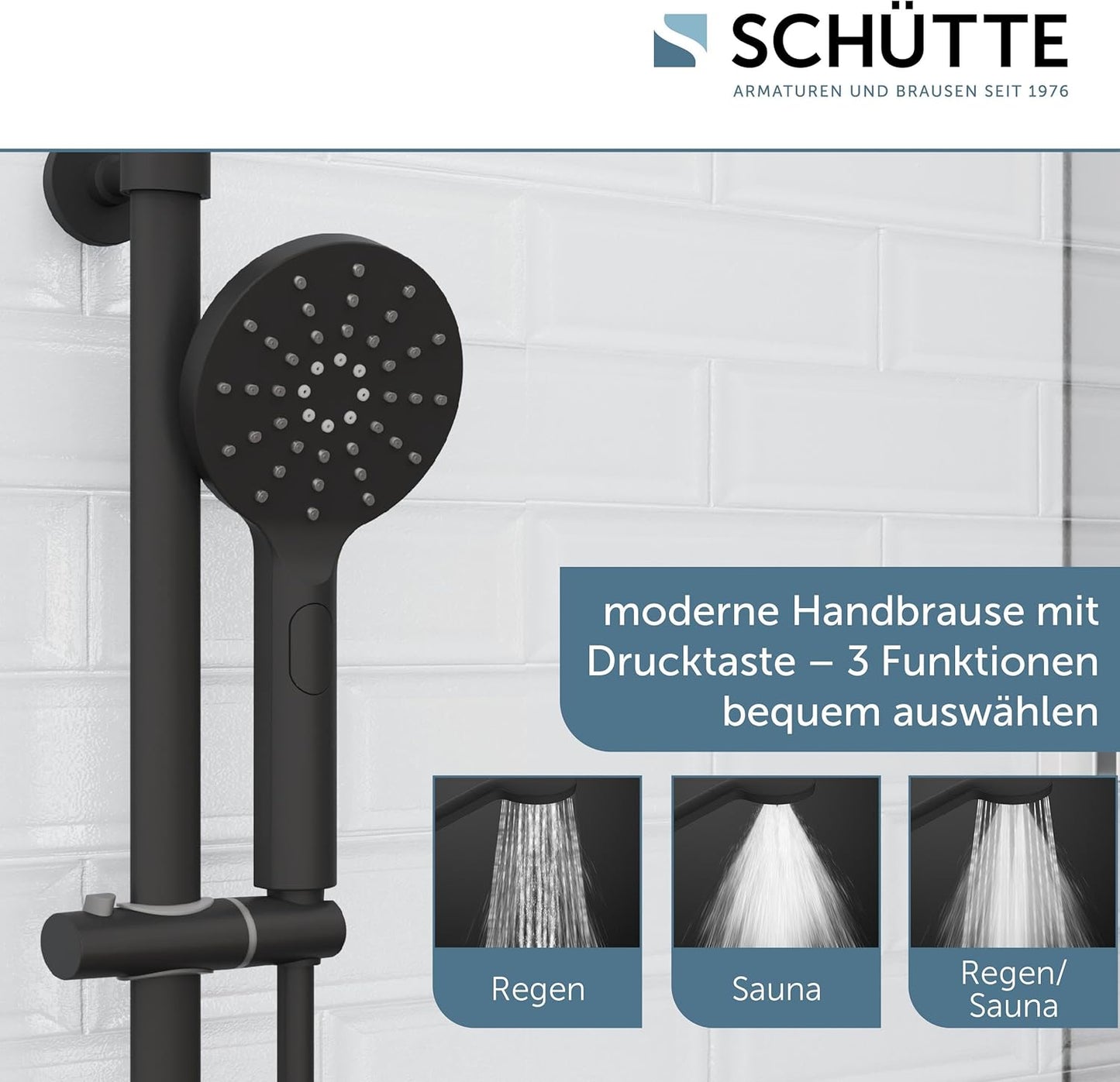 Duschsystem Madura Fresh mit Thermostat und Regendusche, Schwarz