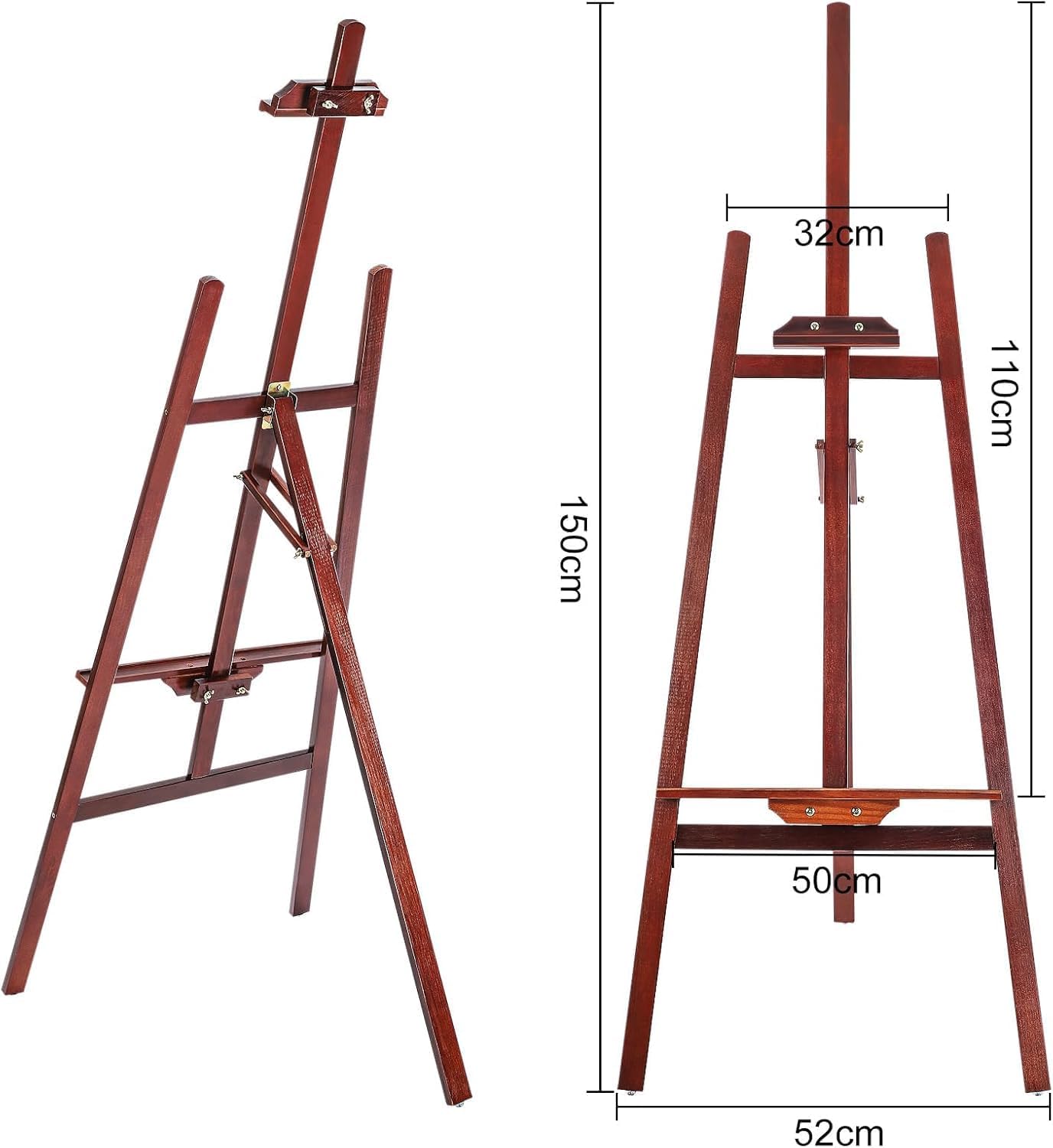 Verstellbare Holzstaffelei für Atelier & Feld, Holz Tiefrot
