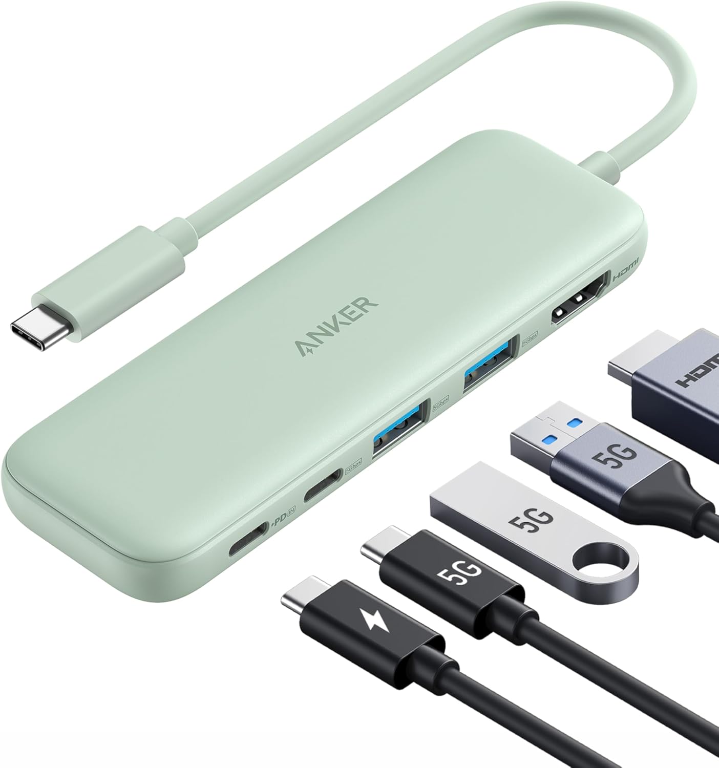USB-C Hub mit 4K HDMI und 5Gbps Datenanschluss, Grün