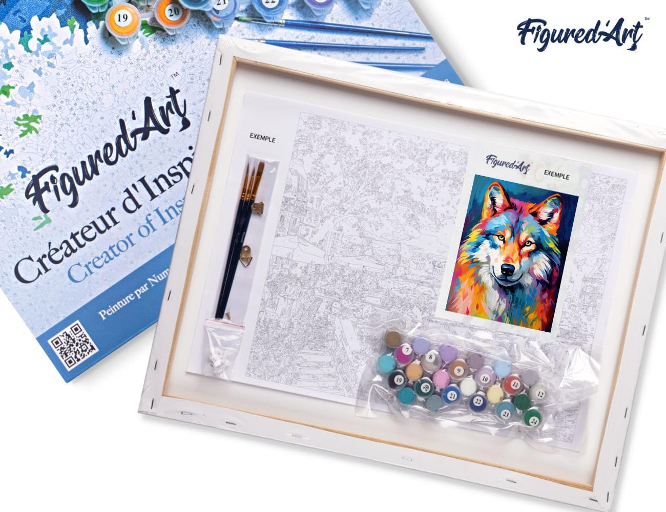 Malen Nach Zahlen Set Wolf, Wolf Farbenfroh Abstrakt 40x50cm Mit Rahmen (bereits gespannt)