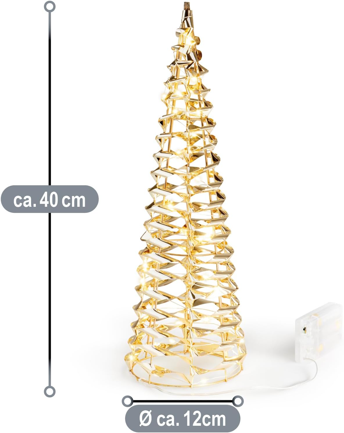 2er-Set LED-Deko-Pyramiden, 2 Stück - Goldfarben - Kegel 40cm
