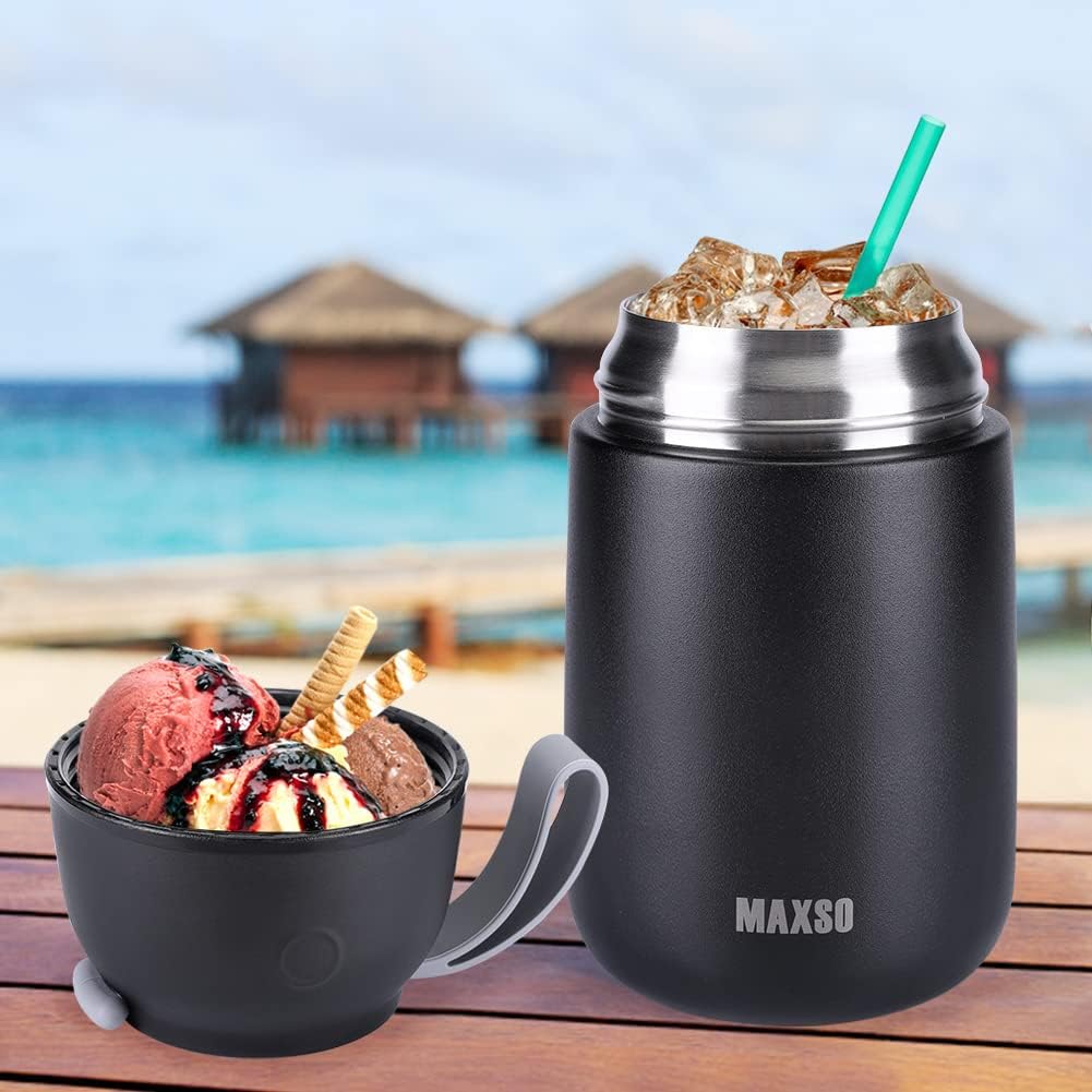 Thermobehälter-Set mit Löffel, 500ml + 700ml, Schwarz 500 ml + 700 ml