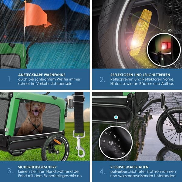 3-in-1 Hundeanhänger, Hundebuggy & Buggy, 40 kg belastbar, Grün