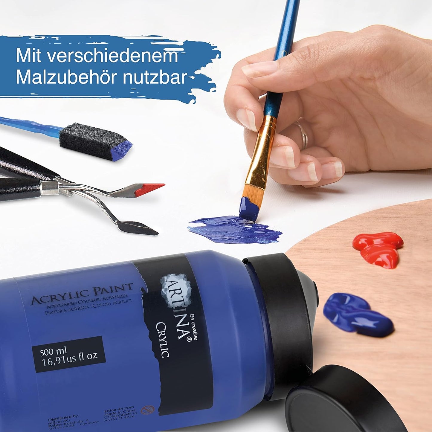 6er-Set Acrylfarben, schnelltrocknend, wasserfest, 500 ml (6er Pack) mehrfarbig