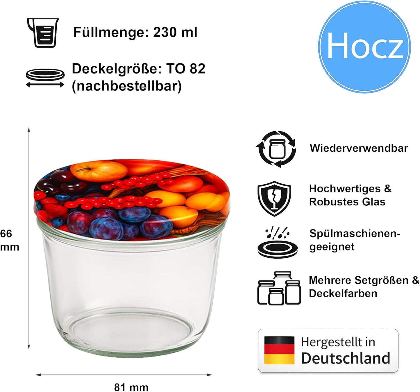 Einmachgläser-Set mit Deckel & Etiketten, 25x 230 ml, Obst 230 ml 25