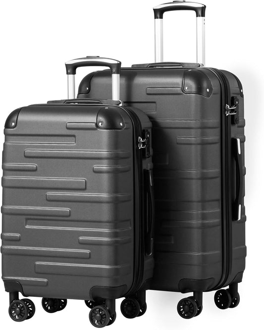 2-teiliges Hartschalen-Reisekoffer-Set mit TSA-Schloss und 4 Rollen, Dunkelgrau Set-2tlg(S + M)