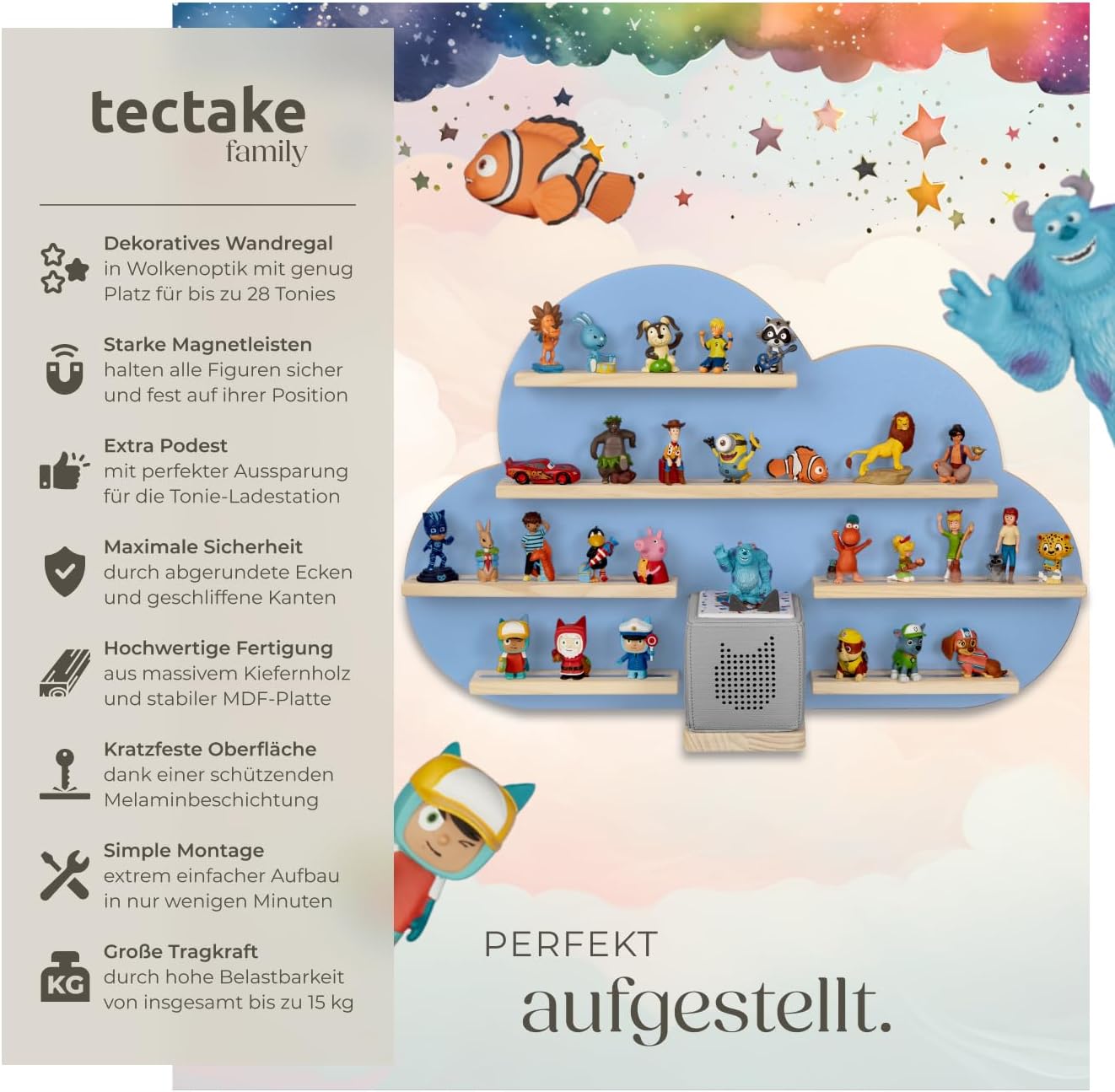 Wolkenregal für Toniefiguren und Toniebox, Wolken Blau