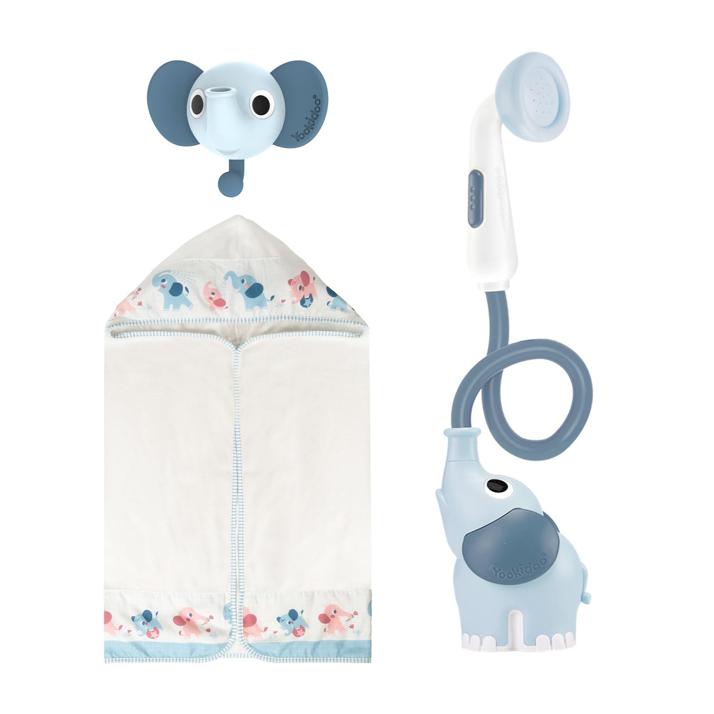 Duschkopf für Baby-Badewanne im Elefanten-Design, Hellblau